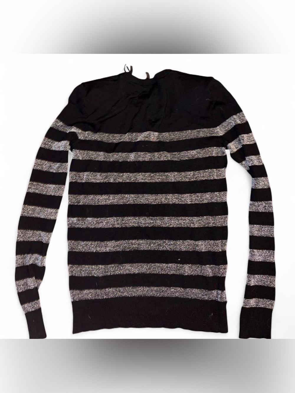 Balmain Black Crewneck Sweater with Silver Stripes